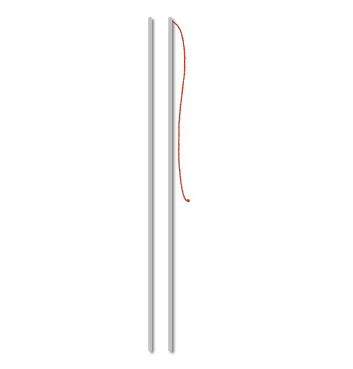 A pair of white poles with red string hanging from them.