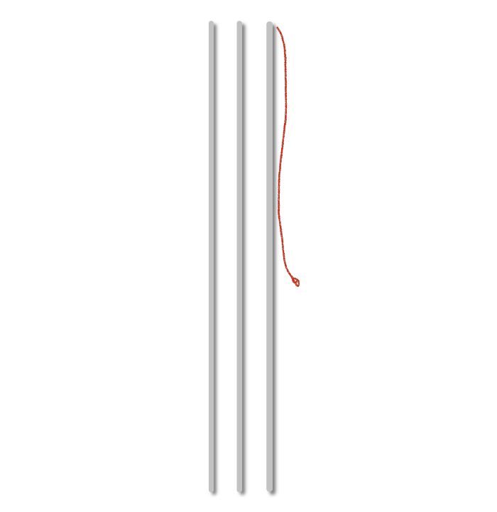 A set of three white straws with a red string.
