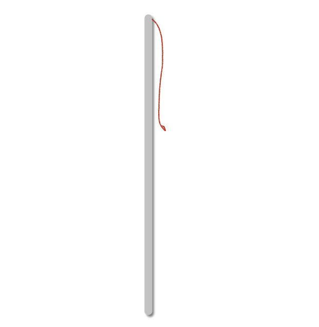 A white stick with red string hanging from it.
